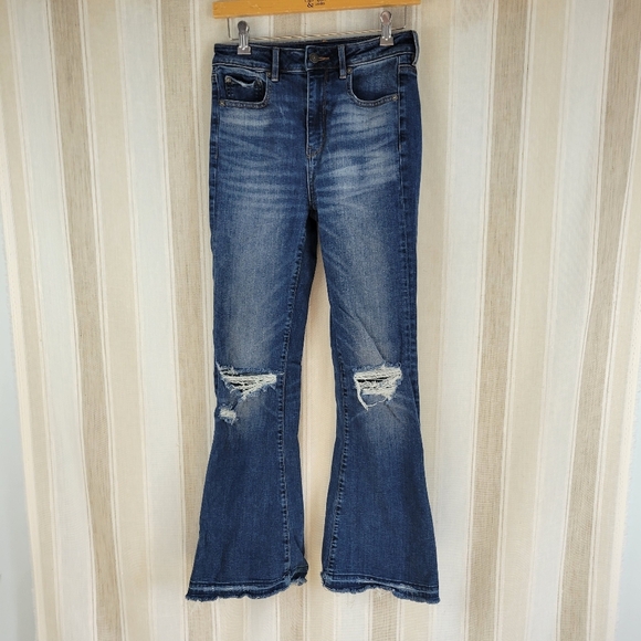 American Eagle Super‎ Stretch Highest Rise Flare Jeans Blue Size 4 - Picture 1 of 11